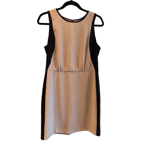 Ann Taylor LOFT Women's Sleeveless Colorblock Sheath Dress Size 6 Beige Black - Picture 1 of 6